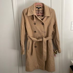 DKNY wool mid length camel trench coat with belt size 14